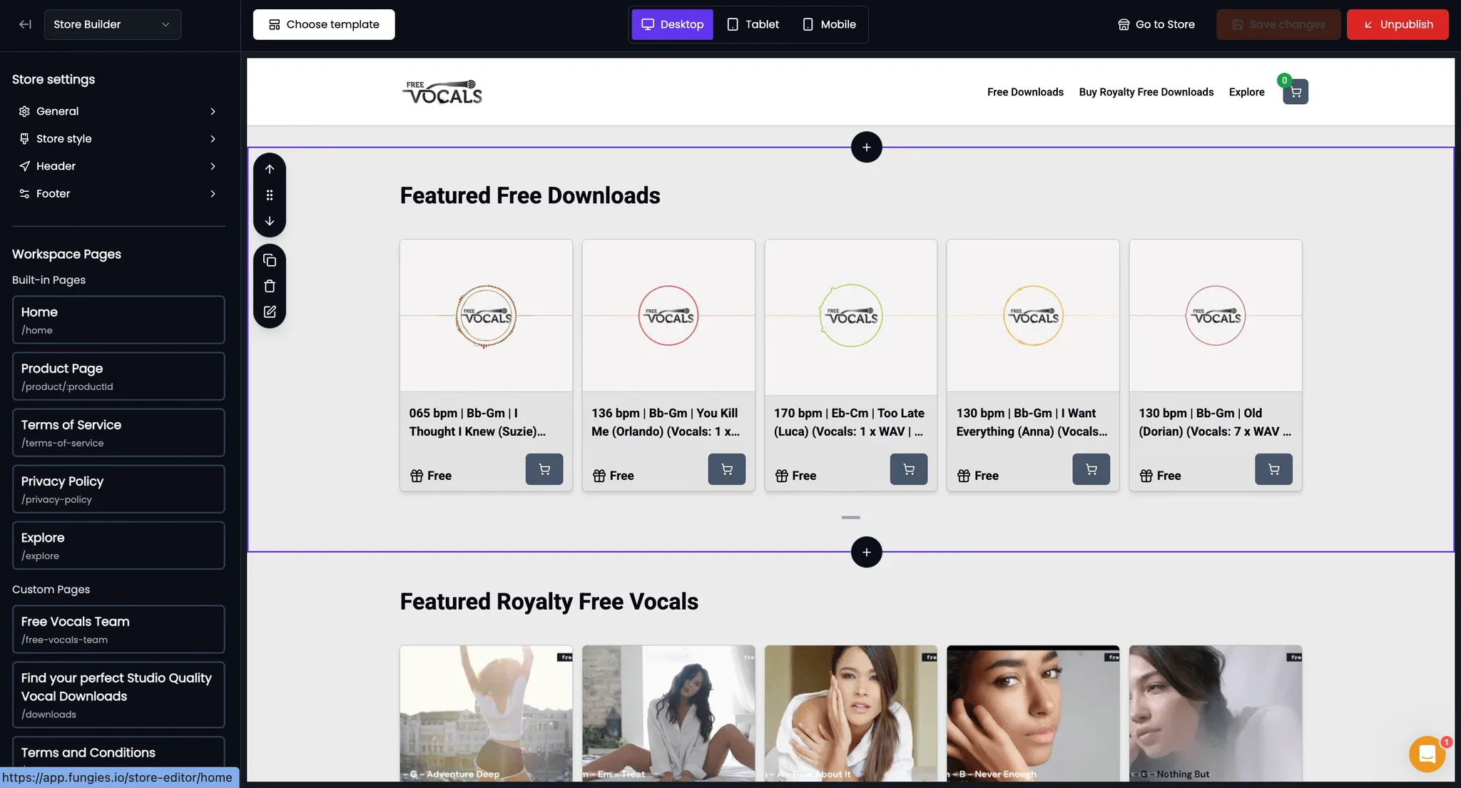 The free store builder, set up for digital products.