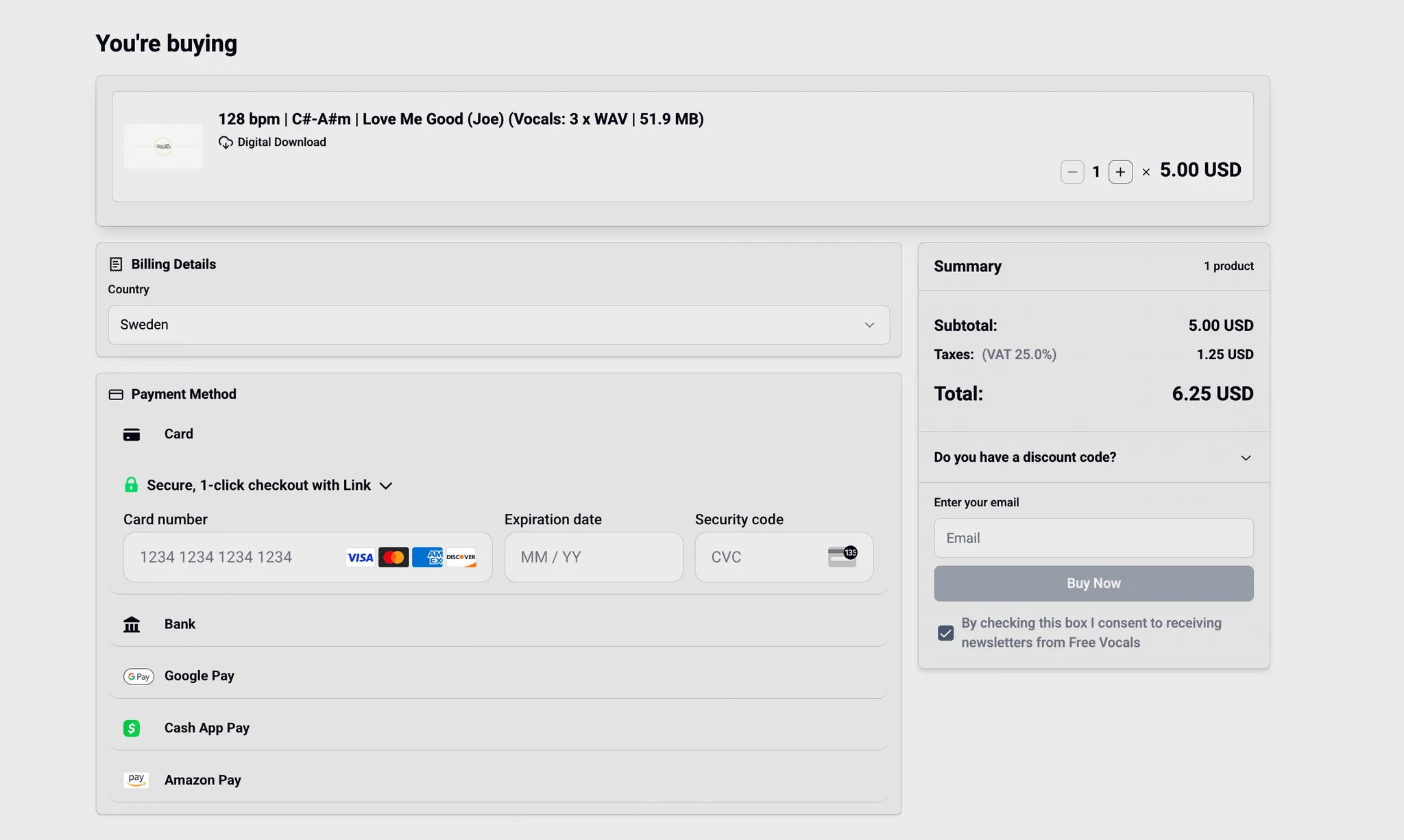 The store ships with search, checkout, and payment processing.