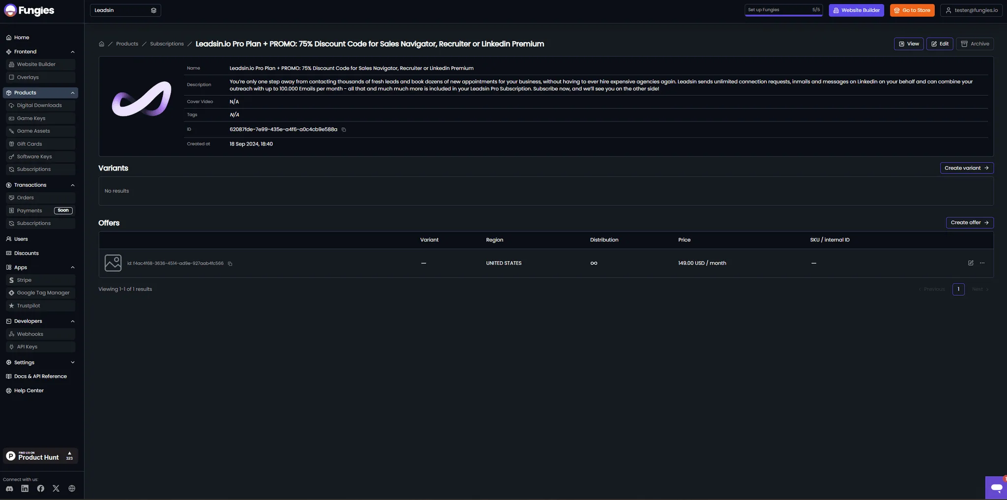 Creating a subscription in the dashboard, with no code to write.