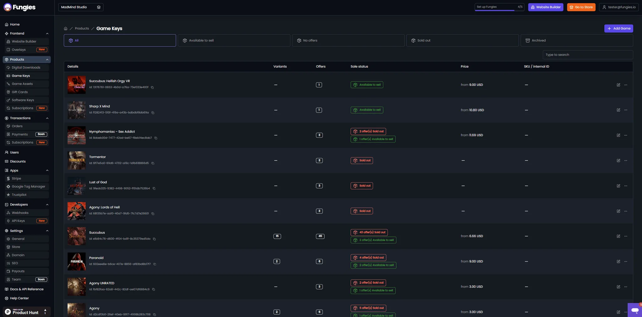Madmind Studio manage all of their games in one place.