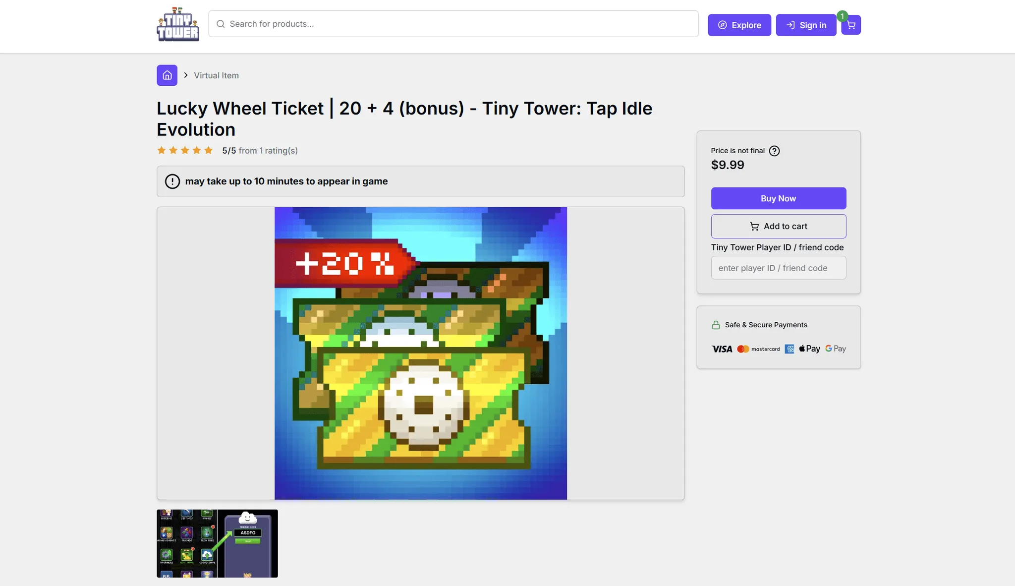 The web store for Nimblebit's Tiny Tower.