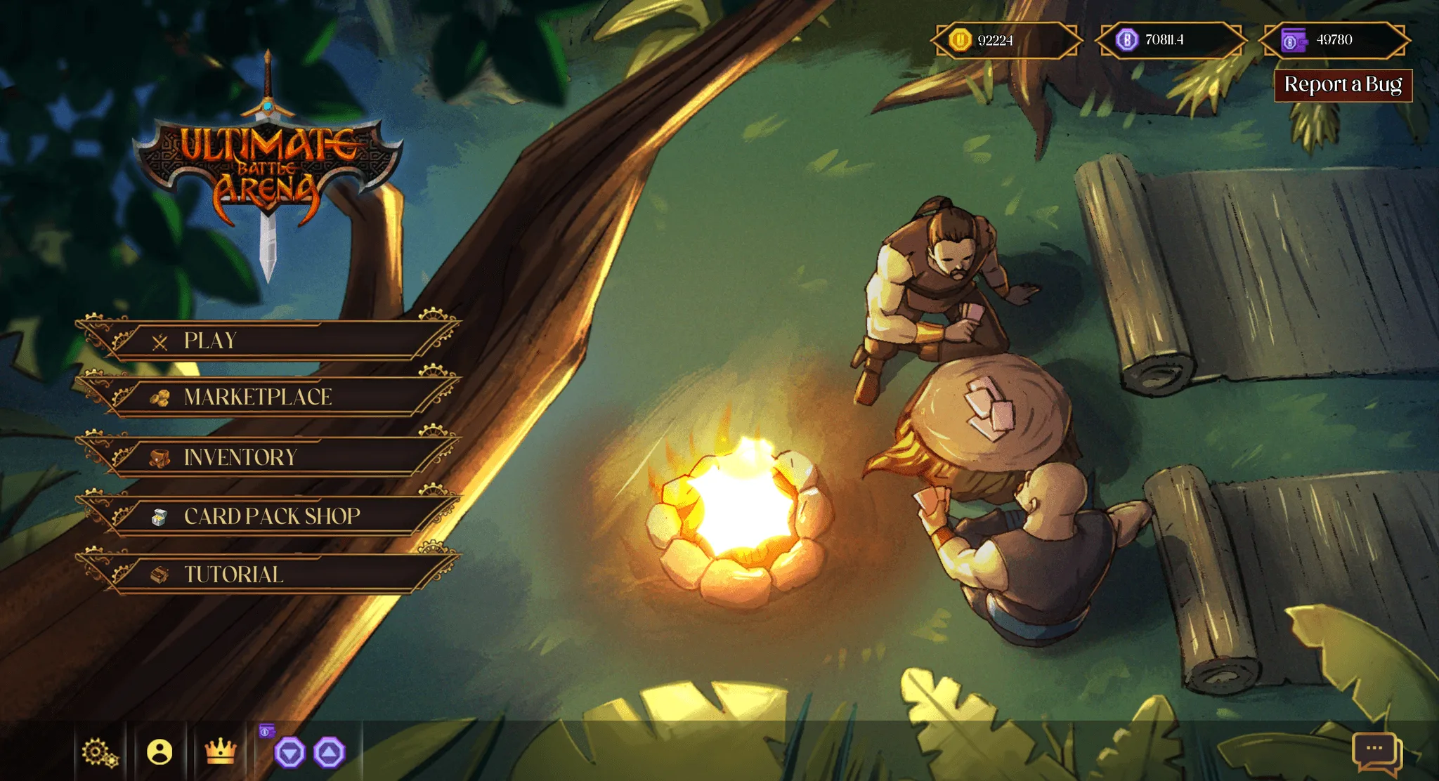 The main menu, with the marketplace, inventory and card pack shop.