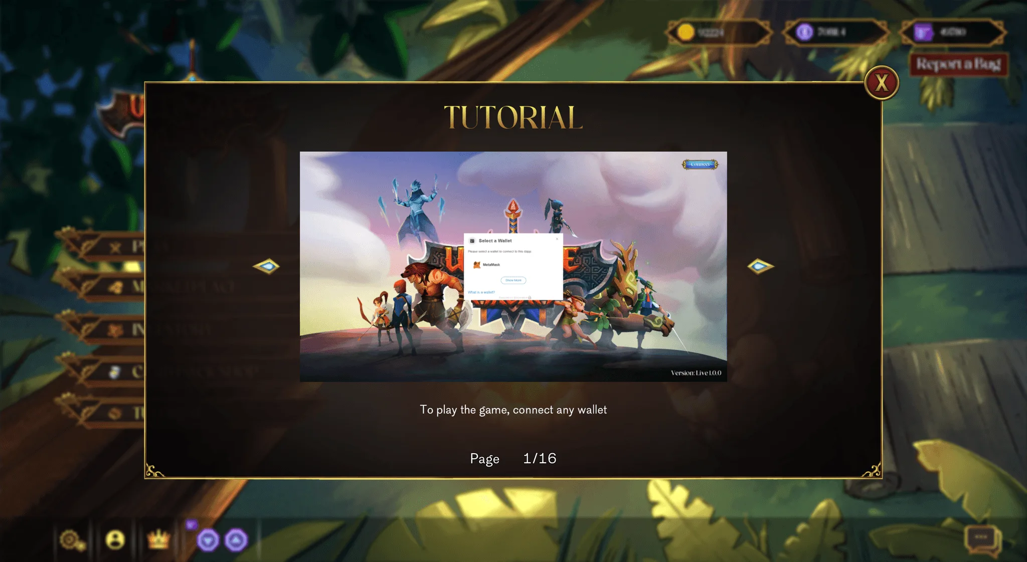 The tutorial, which starts by connecting a wallet.