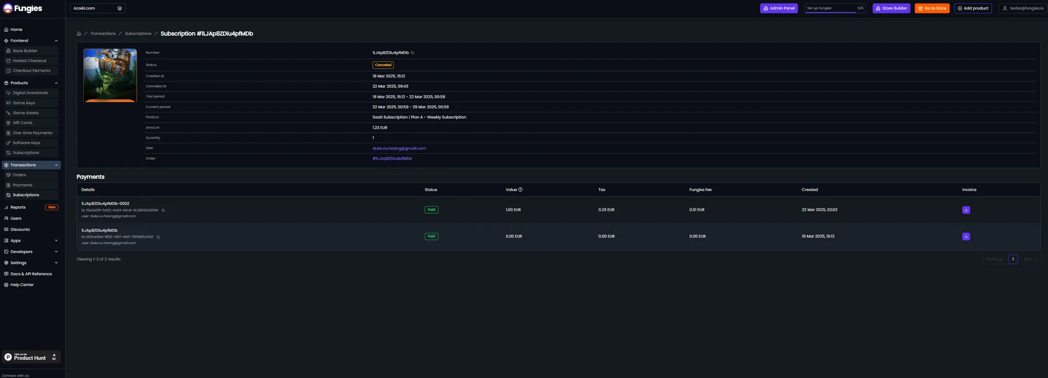 Managing customer subscriptions from the dashboard.