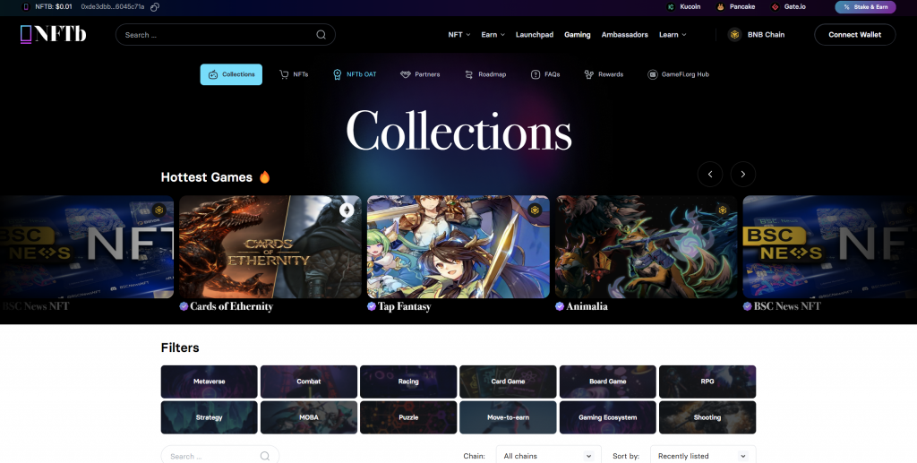 NFTb is an NFT Marketplace but also lists impressive collections directly from Web3 Games Blockchain.