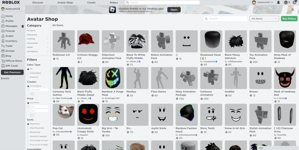 The Roblox store allows gamers to buy virtual avatars and items to be used in the Metaverse.