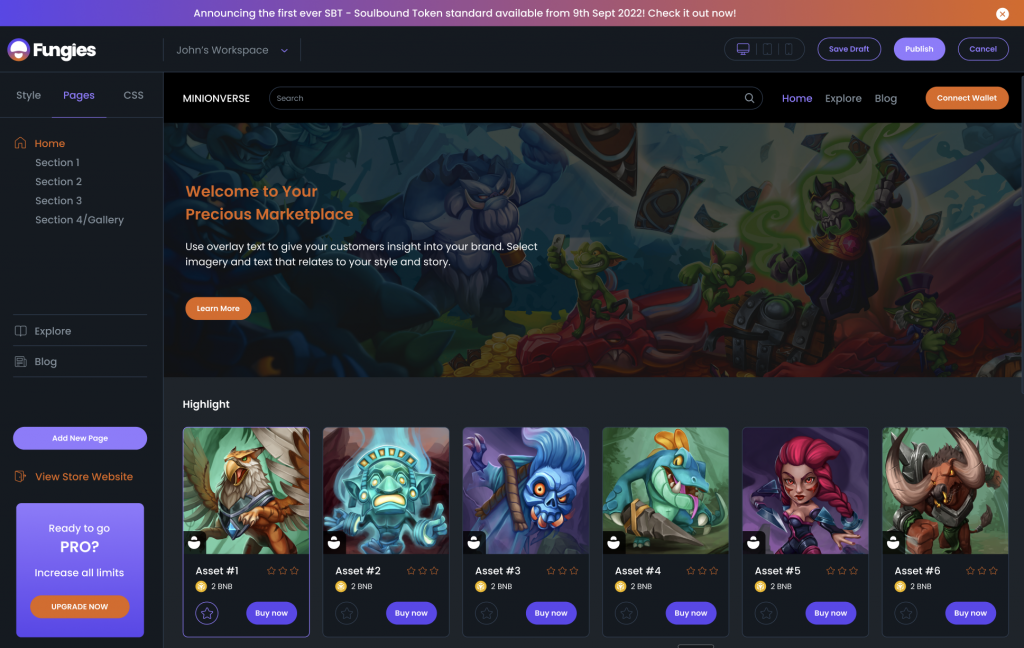 Fungies is a free website builder for games