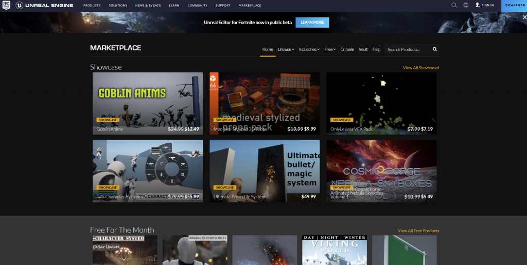Unreal Engine Marketplace is a great resource for all ingame assets
