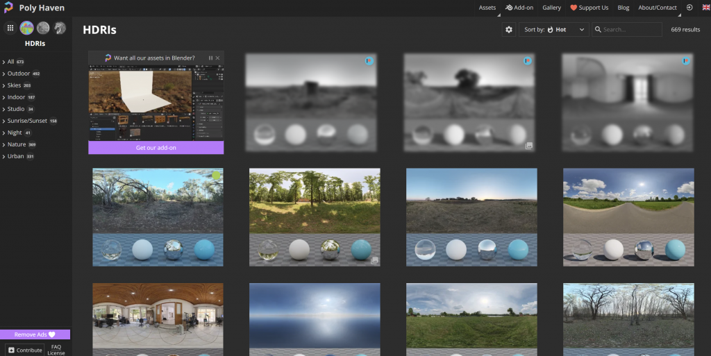 HDRI database Poly Haven