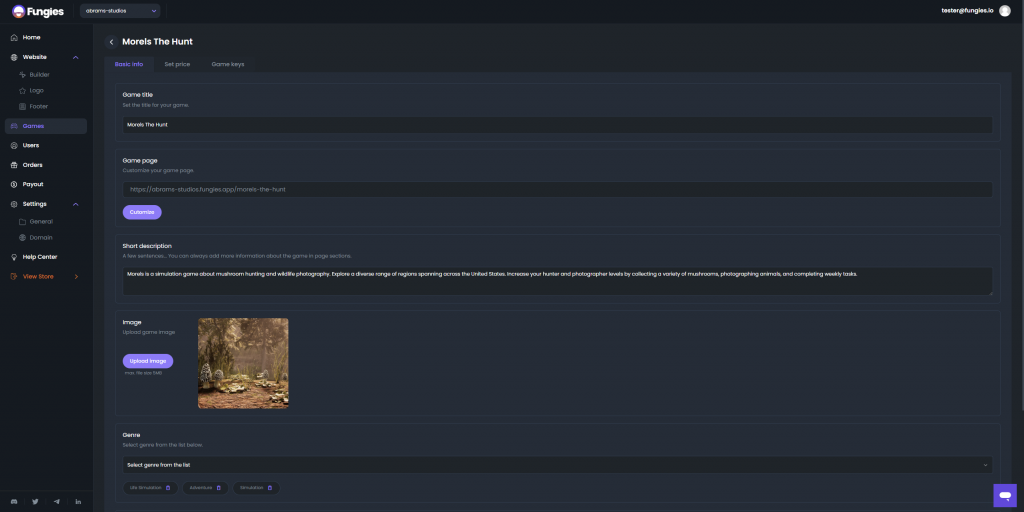 Managing Morels The Hunt game in the dashboard