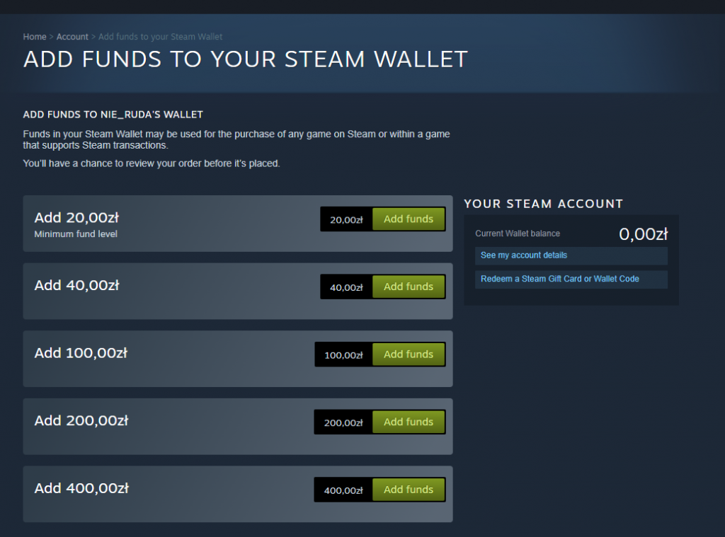 The screenshot of how Steam gift cards allow to purchase games with ease
