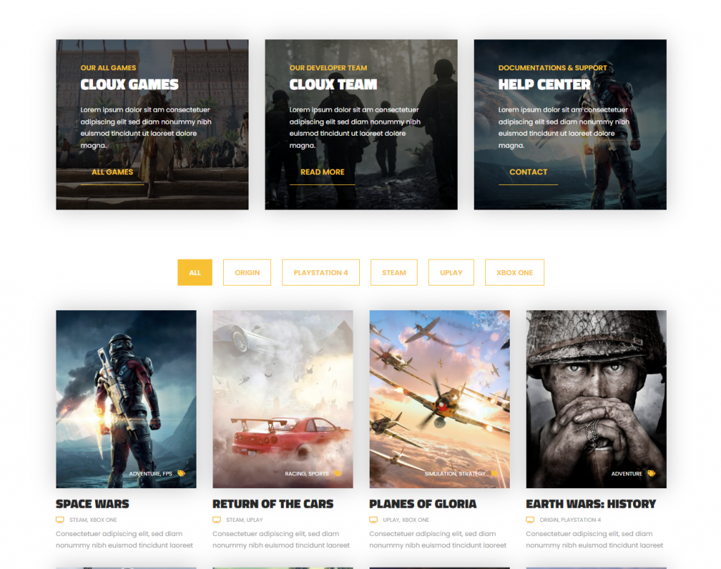 The screenshot of Cloux preview -one of the best gaming WordPress themes 