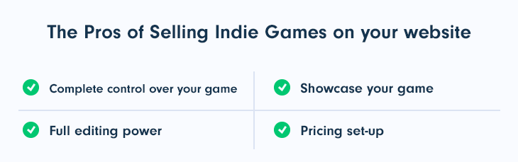 A table showing the pros of selling indie games directly from the website