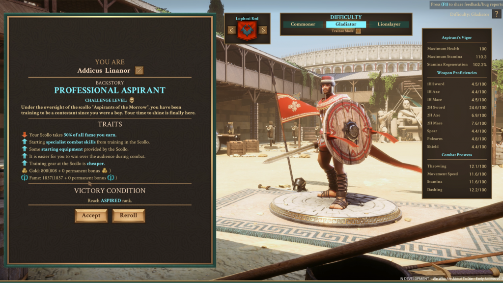 You can progress your gladiator with skills and equipment