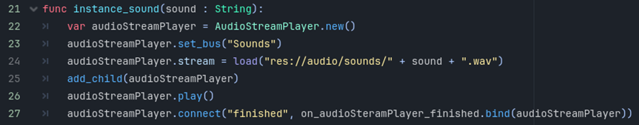 Functon "instance_sound" as part of the autoload "audio.gd"