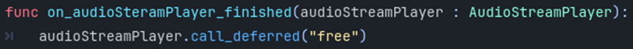 Functon "on_audioSteremPlayer_finished" as signal for "instance_sound"