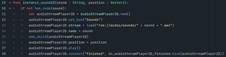 Functon "instance_sound2D" as part of the autoload "audio.gd"
