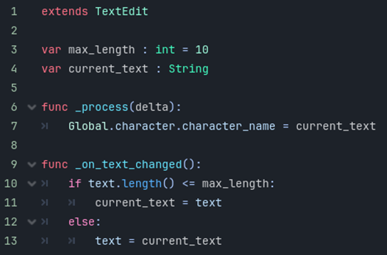Godot's build in node/class "TextEdit" as input field for character name