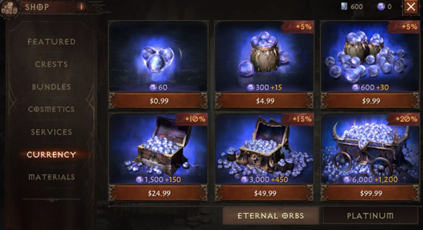 In-game Currency in Diablo mobile game