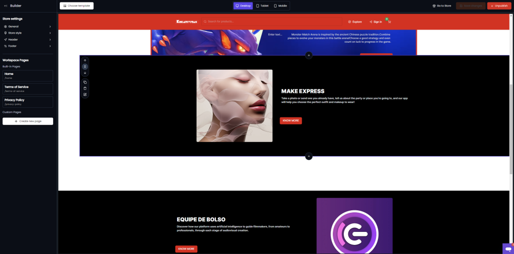 Drag and drop website builder