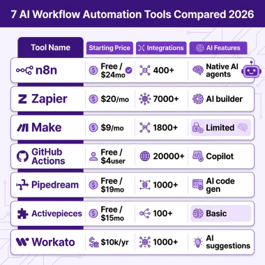 AI workflow automation tools comparison 2026 - n8n, Zapier, Make, GitHub Actions pricing and features