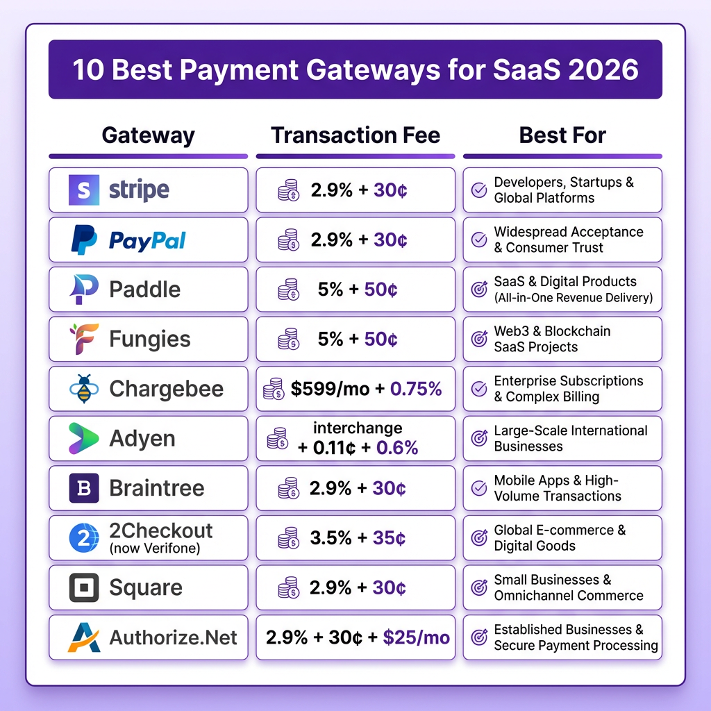 10 Best Payment Gateways for SaaS Companies in 2026