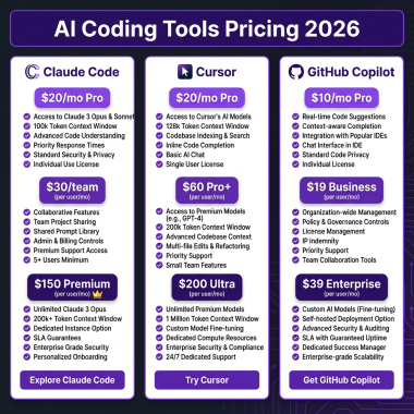 AI Coding Tools Pricing Comparison 2026 - Claude Code vs Cursor vs GitHub Copilot
