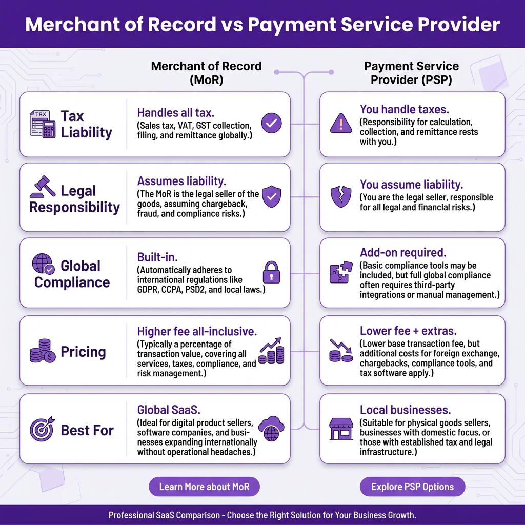 Merchant of Record vs Payment Service Provider: Complete Guide 2026