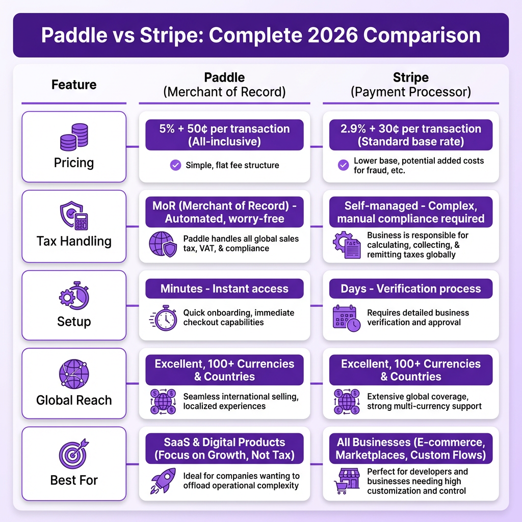 Paddle vs Stripe Comparison 2026: Complete Guide for SaaS