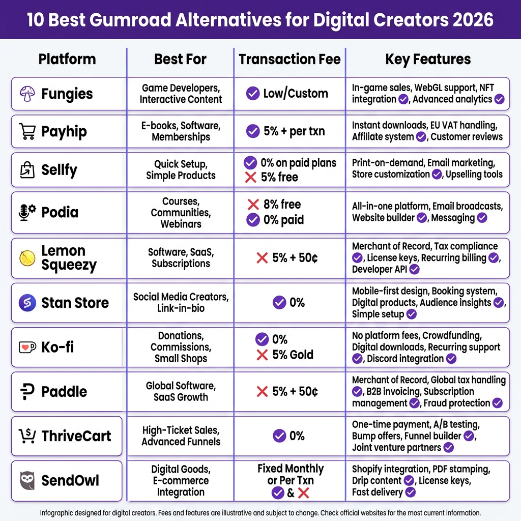 10 Best Gumroad Alternatives for Digital Creators in 2026: Complete Comparison