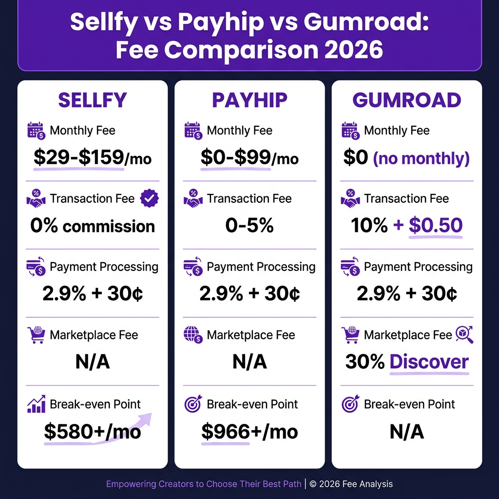 Sellfy vs Payhip vs Gumroad in 2026: Honest Fee Comparison for Digital Product Sellers