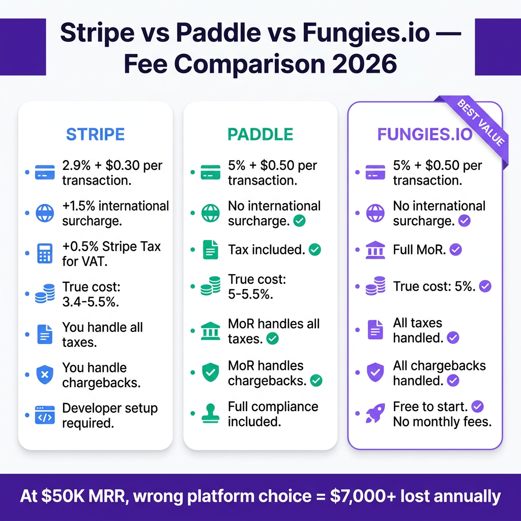Stripe vs Paddle vs Fungies.io: Which Payment Platform Is Right for Your SaaS in 2026?