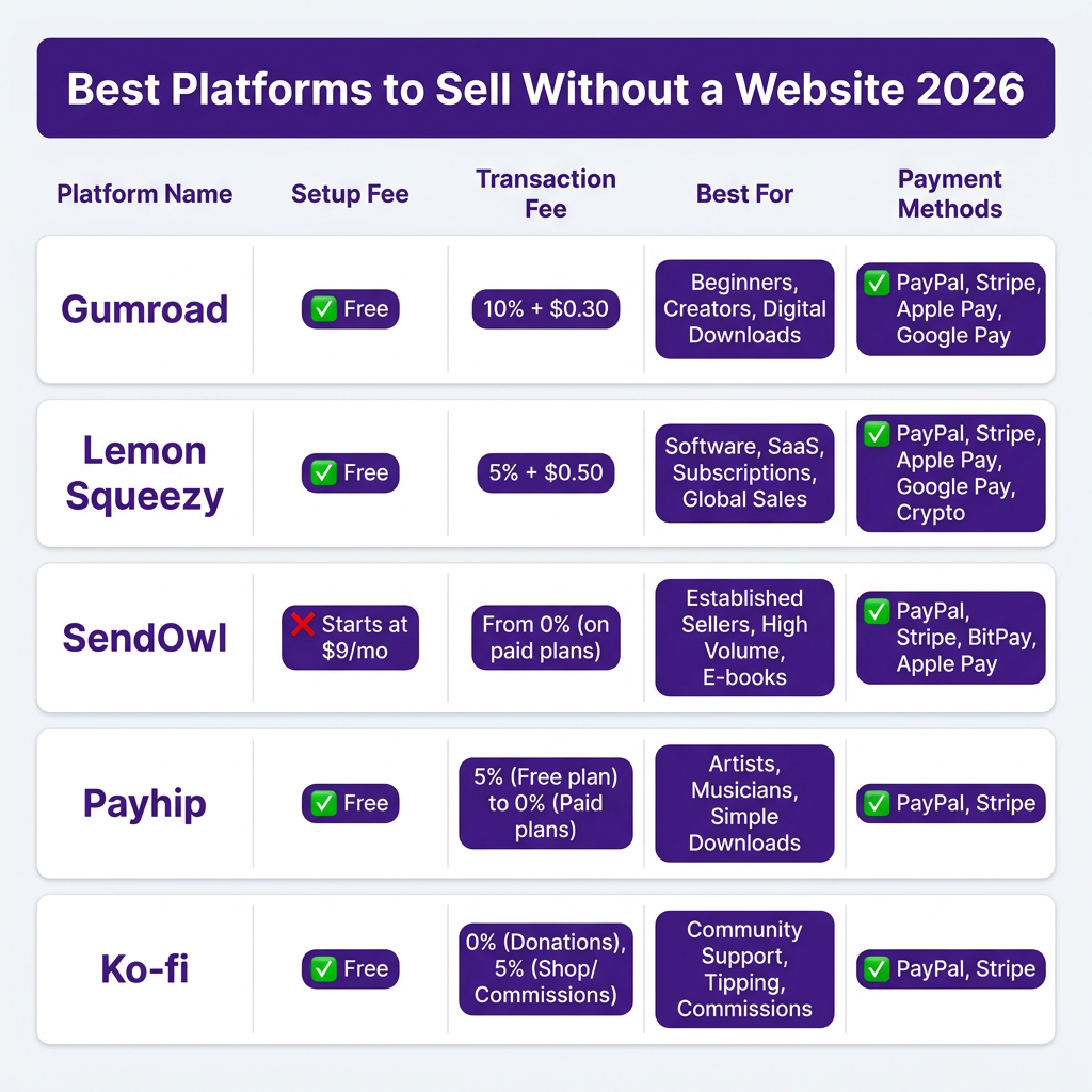How to Sell Digital Products Without a Website: Complete Guide 2026